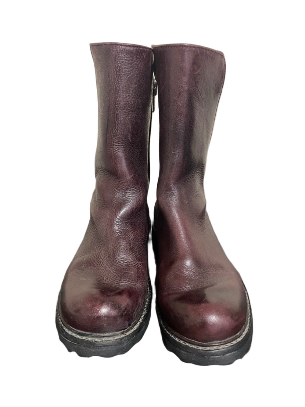 John Fluevog Bing Burgundy Leather Mid-Calf Boots Size 8 - Picture 2 of 7